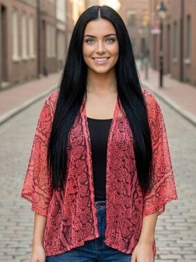EUC One Size Champagne Collection Pink Snakeskin Sheer Kimono Layering Top!!